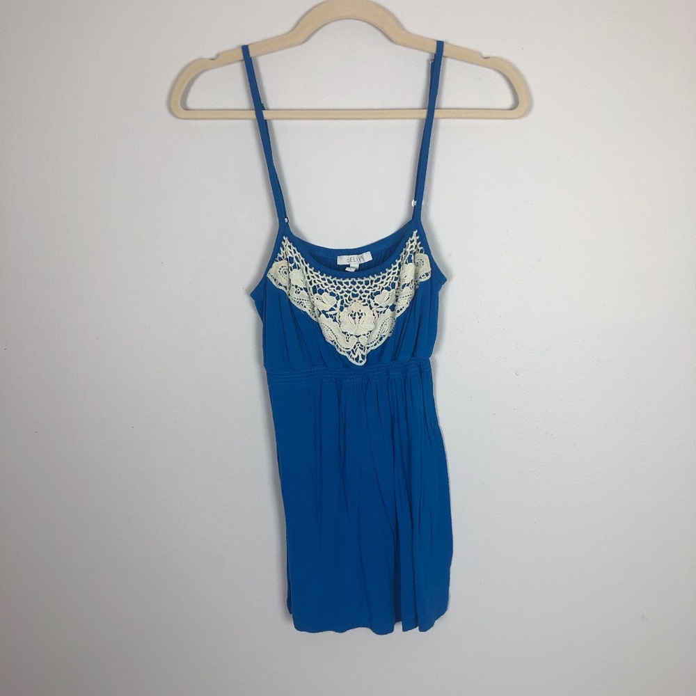 dELiA*s Lace Crochet Blue & White Tank Top